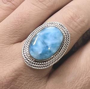 Anillo de Plata Larimar, Anillo de Plata de Ley 925, Plata de Ley 925 Sólida - Product Image 2