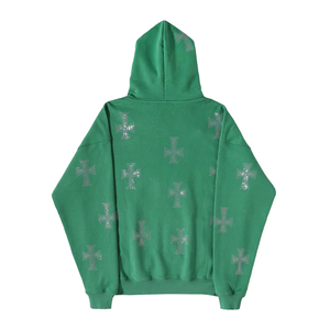   Sweat-shirt à capuche zippé avec étoiles en strass, coupe classique, décontracté, pour l'automne, unisexe, en coton tricoté - Product Image 3