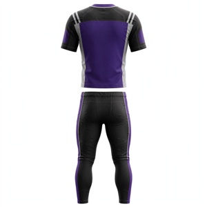 Ensemble de maillot de football américain pour homme, violet et noir, col en V, manches courtes, ajusté, respirant, en polyester, pour toutes les saisons - Product Image 5