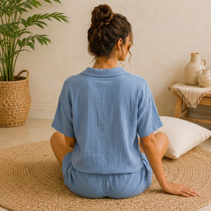 Ensemble de pyjama en gaze de coton pour femmes, respirant, écologique, en tissu musulman, vêtements de détente, vêtements de nuit pour femmes, été - Product Image 3