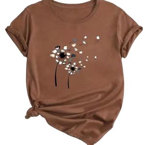 Ladies Casual O-Neck Cotton Screen Printed T Shirt Vintage Short Sleeve Jersey Solid Customizable Fashion Tshirt for Women's - Product Image 5