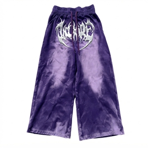 Pantalones Anchos Color Lila con Logotipo de Lentejuelas y Estampado Brillante, Cintura Elástica, Estilo Casual Otoñal para Hombre, Precio al por Mayor - Product Image 1