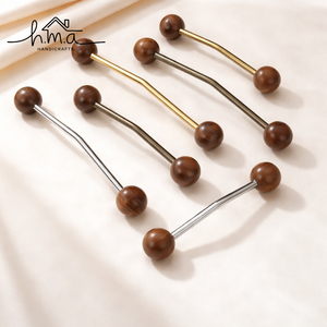 Tirador moderno de latón y madera para gabinetes, tirador curvo para cajones, tirador de muebles con extremo de bola de madera para puertas de cocina, armarios y roperos. - Product Image 1