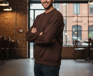 Mens Crew Neck Sweatshirt 380g Heavyweight Loose Solid Cotton <b>Polyester</b> Autumn Breathable sweatshirt for men - Product Image 3