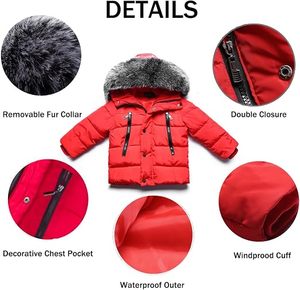 Parka roja con capucha y ribete de piel para hombre, chaqueta gruesa de invierno con relleno de plumón y cremallera, chaqueta ligera de plumón para hombre, resistente al viento - Product Image 3