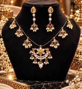 Parure de collier pendentif fleur de lune en perles plaqué or et boucles d'oreilles pendantes en strass, bijoux en laiton pour femme, cadeau de mariage - Product Image 1