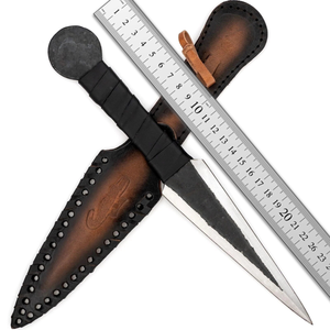 Cuchillo de Caza de Hoja Fija Estilo Medieval, Hoja de Acero al Carbono de Doble Filo, Punta de Lanza, 8 Pulgadas, Empuñadura Envuelta en Cuero, Funda, Venta al por Mayor - Product Image 6