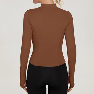 Women Full-Zip Long Sleeve Yoga Top Solid Colour Breathable Stretch Activewear Skinny Fit Gym Training Shirt - Product Image 2