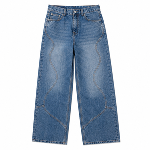 Jean ample rétro en coton respirant pour homme, coupe décontractée, denim délavé vintage, streetwear, pantalon décontracté à jambe large, OEM ODM - Product Image 2