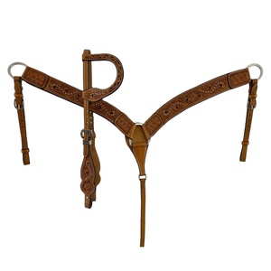 Hecho a mano mejor calidad 100% cuero genuino occidental tallado una oreja Headstall y pecho collar conjunto al por mayor fabricante proveedor - Product Image 4