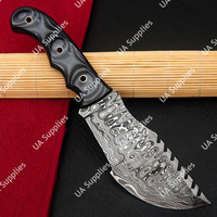 Couteau multifonction robuste UA Supplies DIY Tracer en acier Damas, pointe tombante, manche intégral, pour la survie, la chasse, le camping et les activités de plein air, avec poignée G10