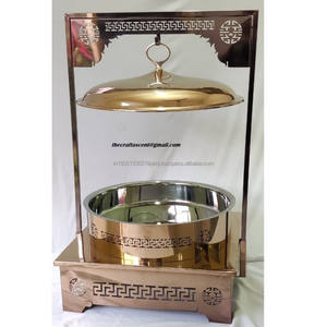 Recipientes para Calentar Comida de Acero Inoxidable con Recubrimiento PVD Dorado, para Buffet y Catering, con Tapa Colgante, Modelo CRAFT ASCENT, 8 Litros, Redondo, Estilo Indio - Product Image 1