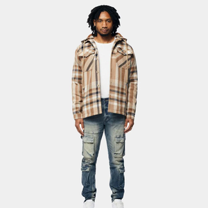 Men's Front Solid Pullover Hooded <b>Flannel</b> Shirt <b>Jacket</b> Oversized Casual Spring 100% Polyester Breathable Pocket Design Knitted - Product Image 1