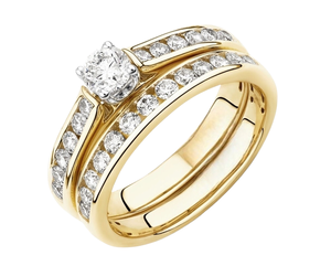 Anillo de compromiso de diamantes naturales con corte brillante redondo multienamorados, con excelente corte, claridad VVS1, oro amarillo, certificado IGI - Product Image 1