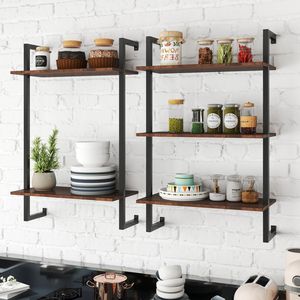 Estantes de Baño de Metal y Madera de 3 y 2 Niveles, Estante de Almacenamiento Colgante de Pared, Estantería para Libros - Product Image 2