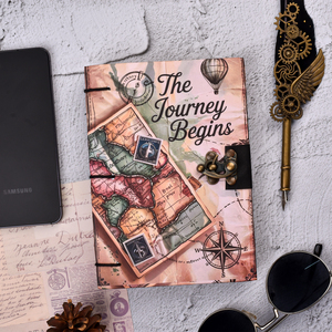 Travel Map Vintage Lock Diary <b>A5</b> Handmade Journal “The Journey Begins” Adventure Notebook with 100 Pages & Metal Lock for Dairy - Product Image 1