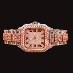 Premium 925 <b>Sterling</b> <b>Silver</b> Round Moissanite Diamond Quartz Movement Mechanical Fully Iced Out Roman Numerals Hip Hop <b>Watch</b> - Product Image 1