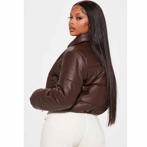 Women's <b>Brown</b> Faux <b>Leather</b> Quilted Vest With Faux Fur Lining Stand Collar Zipper Closure Winter <b>Jacket</b> - Product Image 6