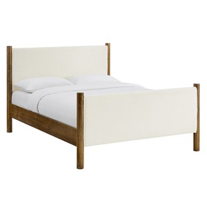 Lit plateforme scandinave Queen Size avec tête de lit rembourrée douce, cadre de lit en bois de bouleau massif - Abele - Product Image 2
