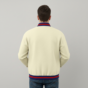 2026 New Arrived Men's Cream Varsity <b>Jacket</b> With Red Blue Trim Embroidered Logo Preppy Style Autumn Wear and online sale - Product Image 5