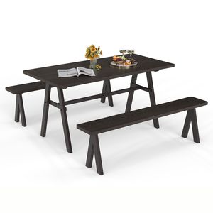 Conjunto de Picnic para 6 Personas - Mesa y Bancos con Orificio para Sombrilla - Acero Inoxidable, Muebles de Jardín y Patio - Fácil Montaje - Product Image 1
