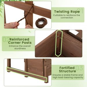 Bac à fleurs surélevé avec treillis, jardinière en bois à 2 niveaux avec trous de drainage pour fleurs et plantes vertes - Product Image 5