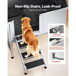 Vasca per toelettatura cani in acciaio inossidabile da 50 pollici con scaletta, pannello filtrante acqua in PE per esterni, rubinetto, soffione doccia e sapone per stazione di lavaggio animali domestici - Product Image 3