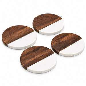 Juego de 4 Posavasos de Madera de Mango con Diseño de Mármol para Tazas de Té, Café y Tazas |   Posavasos Redondos para Mesa de Comedor, Decoración para el Hogar y la Oficina, y Regalo - Product Image 1