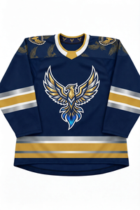 Jersey de Hockey sobre Hielo Sublimado Personalizado para Hombre, Manga Larga, Logotipo de Águila Azul y Dorado, Ropa Deportiva de Poliéster que Absorbe la Humedad - Product Image 6