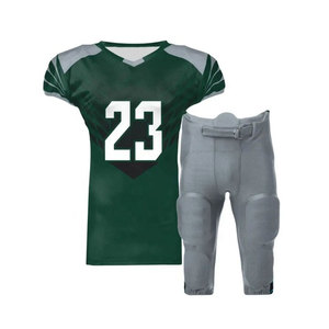 Custom American Football Uniform Green Gray 23 Sublimated Jersey Shorts Men's <b>Athletic</b> Wear Moisture Wicking Mesh Fabric - Product Image 1