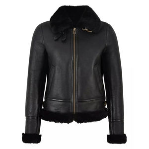 Chaqueta de piel sintética negra para mujer, forro de lana de cordero, abrigo de aviador, abrigo de invierno grueso y cálido, estilo motero, oversize, ropa de calle - Product Image 1