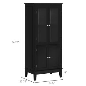 Mobiletto da Bagno Moderno Nero con 2 Vani Portaoggetti, Ante in Vetro Temperato, Ripiani Regolabili, in MDF e Metallo, per Hotel - Product Image 3