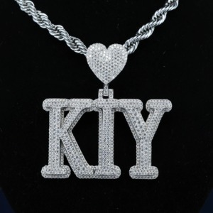 Custom <b>Initial</b> Letter <b>Pendant</b> With Heart Bail Moissanite Stones 925 <b>Silver</b> Rhodium Plated Hip hop Style Letter Charms Jewelry - Product Image 6