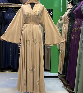 Abaya la plus vendue, style Dubaï, ornée de perles et de sequins, à manches longues, traditionnelle musulmane, faite à la main, pour mariage, respirante, col en V pour femme - Product Image 4