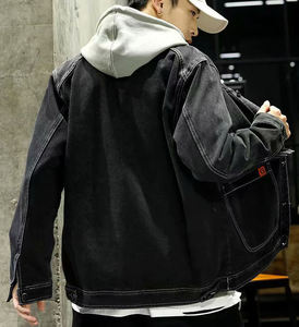 Veste en jean noir délavé pour homme, col rabattu, simple boutonnage, coupe ample, style streetwear - Product Image 2