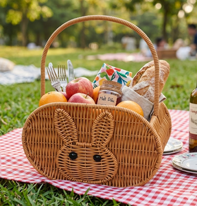 Handwoven Rattan Bunny Basket with Handle Cute Rabbit <b>Wicker</b> Storage <b>Bag</b> for Kids, Easter Gift Basket, Picnic from Vietnam - Product Image 4