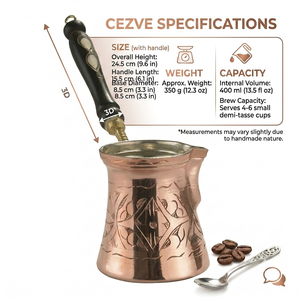 Cafetière turque en cuivre faite à la main, Cezve Ibrik avec poignée en bois, design traditionnel, forme ronde pour la préparation du café - Product Image 5