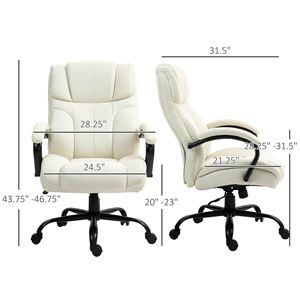 Poltrona Direzionale Oversize da Ufficio 500 libbre, Sedia da Capo con Schienale Alto, Ruote Girevoli, Seduta Larga e Comfort Migliorato in Bianco Crema - Product Image 3