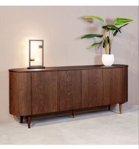 Aparador de Madera de Teca con Diseño LED, Textura Vertical Acanalada y Bordes Suavemente Curvados - Product Image 1