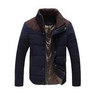 2026 Premium Men's Winter Puffer <b>Jacket</b> Stand Collar Thick <b>Fleece</b> <b>Lined</b> Windproof Casual Slim Fit Zipper Closure Solid Color Nav - Product Image 3