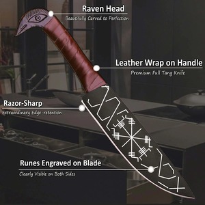 Couteau Viking Médiéval Raven à Lame en Acier Carbone Forgé à la Main, Manche Enveloppé de Cuir, Fourreau en Cuir, OEM - Vente Chaude - Product Image 4