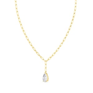 Collier chaîne trombone avec pendentif en diamant de laboratoire taille poire solitaire, 18 pouces - Product Image 3