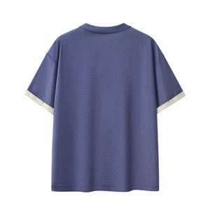 T-shirt décontracté en coton à col contrastant double couche, personnalisable, plusieurs couleurs, pour homme et femme, coupe épaules tombantes - Product Image 6