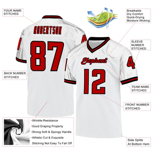 Maillot de football américain pour homme, blanc et rouge, col en V, manches courtes, impression sublimée, maille respirante, coupe classique, pour équipe sportive adulte - Product Image 6