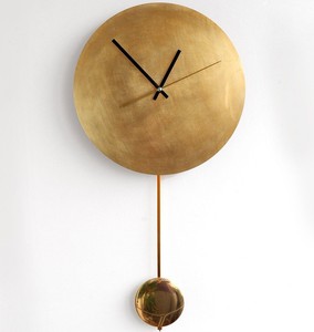 Minimalist Round Brass Wall <b>Clock</b> Analog Quartz Pendulum Hanging for Living Room - Product Image 1