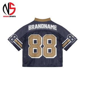 เสื้อฟุตบอลวินเทจผู้ชายแบบปรับแต่งได้ ทรงโอเวอร์ไซส์ ผ้าตาข่าย คอวี ตัดเย็บแบบครอป ไหล่ตก สำหรับฤดูหนาว บริการ OEM รับทำโลโก้ส่วนตัว - Product Image 2