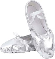 Zapatillas de Ballet con Suela Partida, Zapatos Planos de Ballet de Cuero Plateado para Niñas, Niños y Mujeres