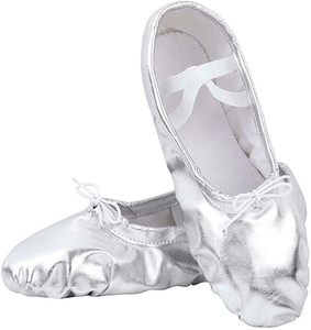 Ballet Dance Shoes Split Sole Slipper <b>Flats</b> Ballet Dance Silver Leather Shoes for Girl Kid Women - Product Image 1