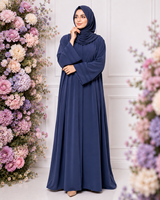Abaya florale de luxe bleu marine, Abaya ouverte, mode minimaliste et modeste, robe musulmane fluide et douce, vêtements islamiques pour femmes