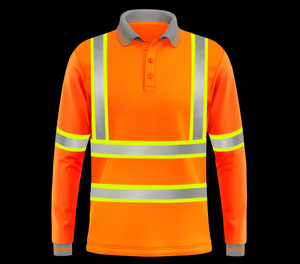 Men's Long Sleeve Hi Vis Polo <b>Work</b> Shirt Birdeye Mesh & Safety Reflective Polyester with Pockets Customizable Logo for Workwear - Product Image 4